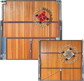 Woodrite timber garage door in a panel build style