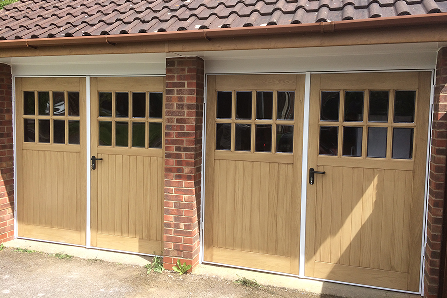 Pair of timber side hinged garage doors