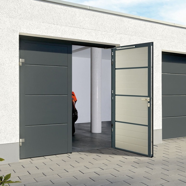 Hormann Nt60 L Ribbed Horizontal Silkgrain White Steel Side Hinged Insulated