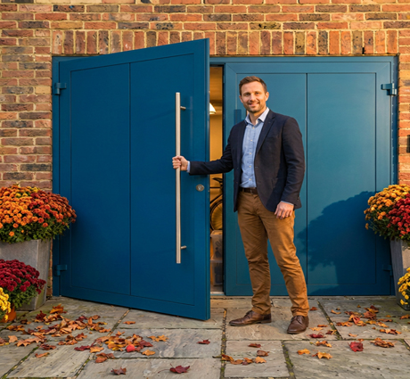 GDO 20mm insulated side hinged garage door in Gentian Blue