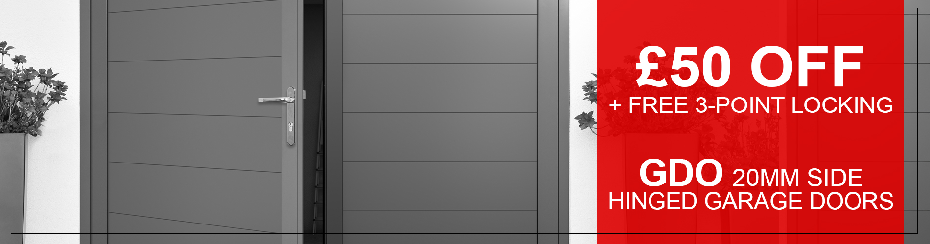 £50 off GDO 20mm Side Hinged Door offer banner
