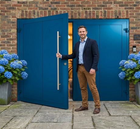 GDO 20mm insulated side hinged garage door in Gentian Blue