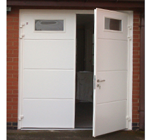 Solid Horizontal ribbed door with Rectangle 2 Windows