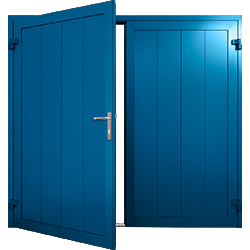20mm Insulated Side Hinged Door, vertical medium rib design in Gentian blue