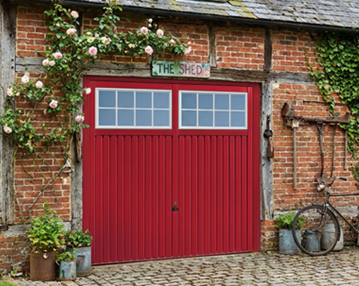 Red door with windows