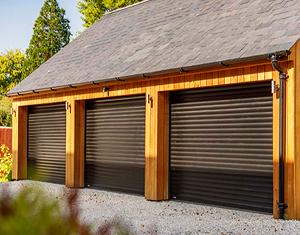 Three Black SWS SeceuroGlide roller garage doors