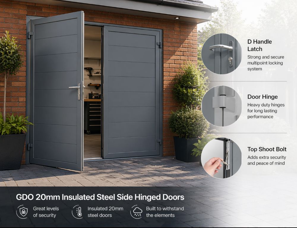 Insulated side hinged garage door
